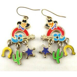 Vintage 80's Signed Edgar Berebi Cowboy & Guitar Enameled Dangle Charms
